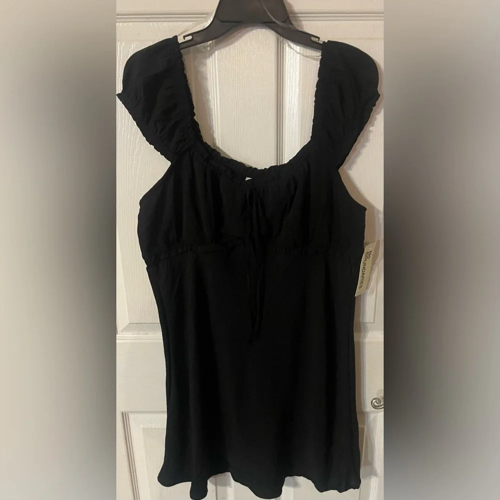 NWT No Boundaries Black Fit & Flare Mini Dress XL 16-18 Sweetheart Ruffle Sleeve